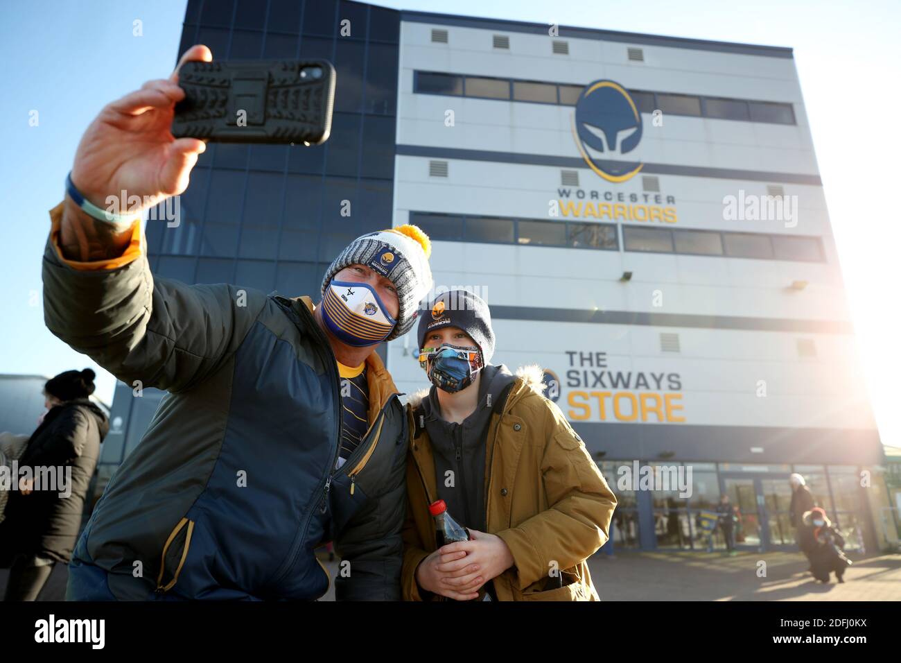 Rugbyu face mask masks outside stadium hires stock photography and