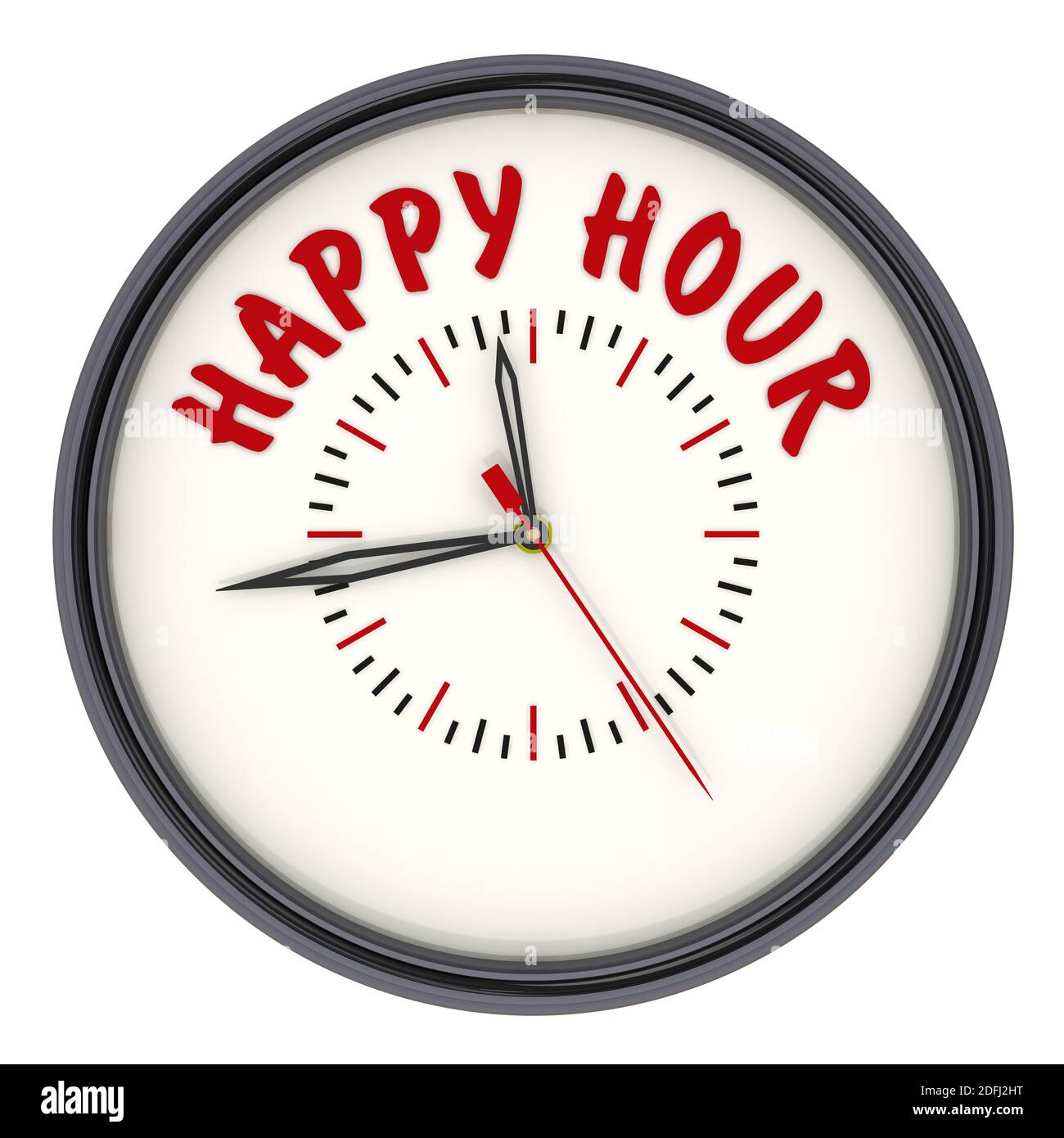 Happy hour. Clock with text. The analog clock with red text HAPPY HOUR