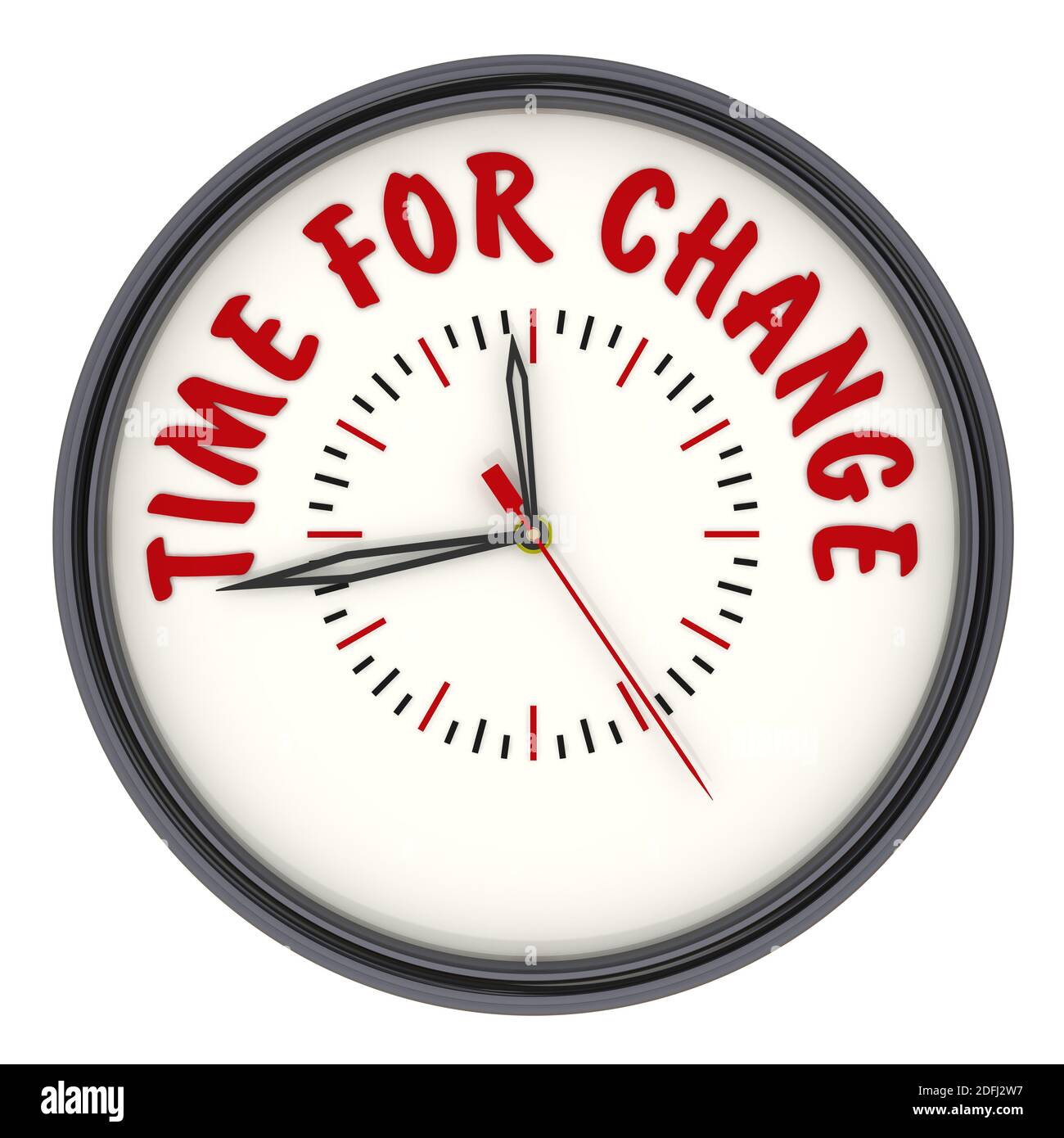 Time for change. Clock with text. Analog clock with red text TIME FOR CHANGE. Isolated. 3D