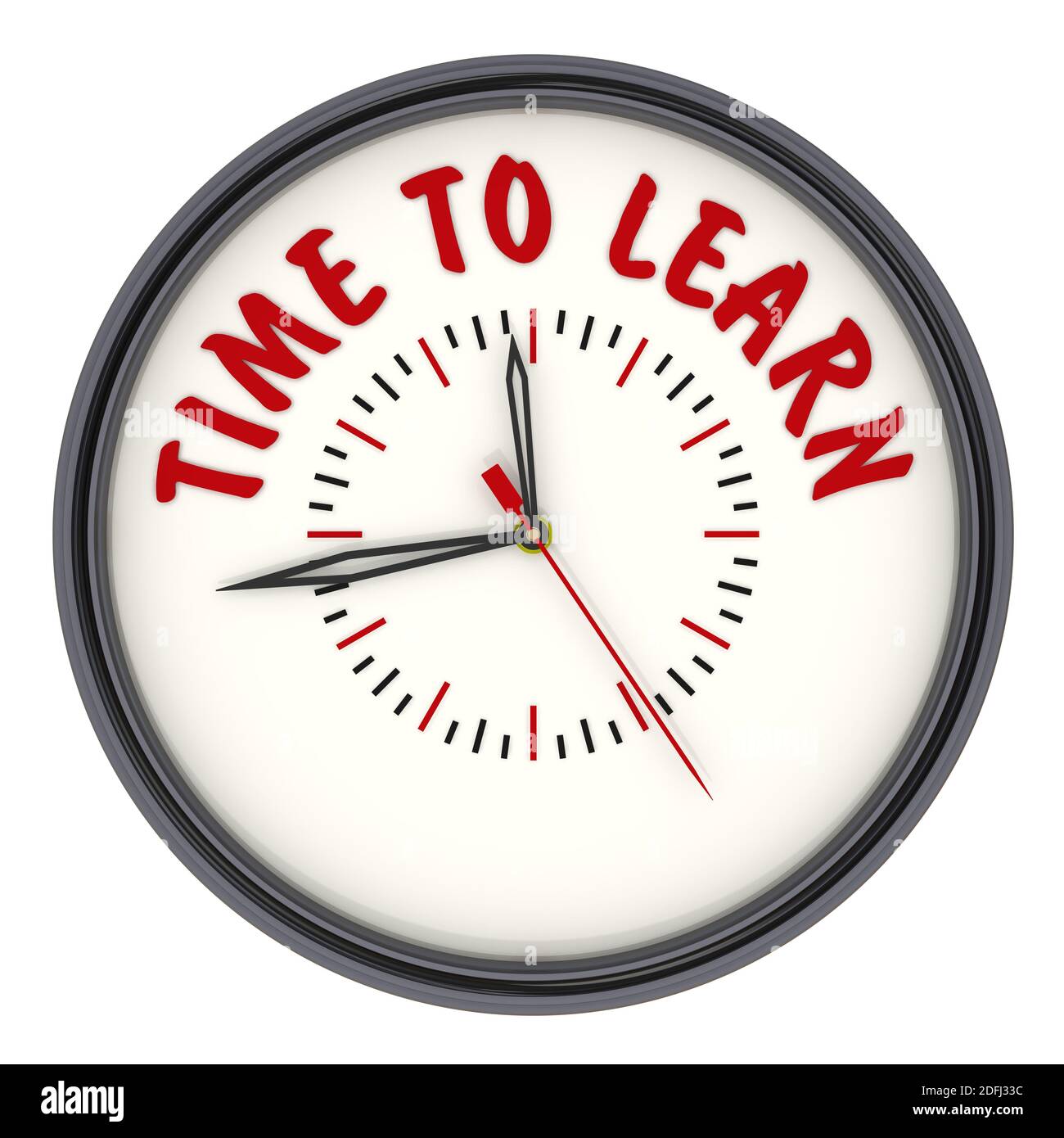 Time to learn. Clock with text. Analog Clock with red text TIME TO ...