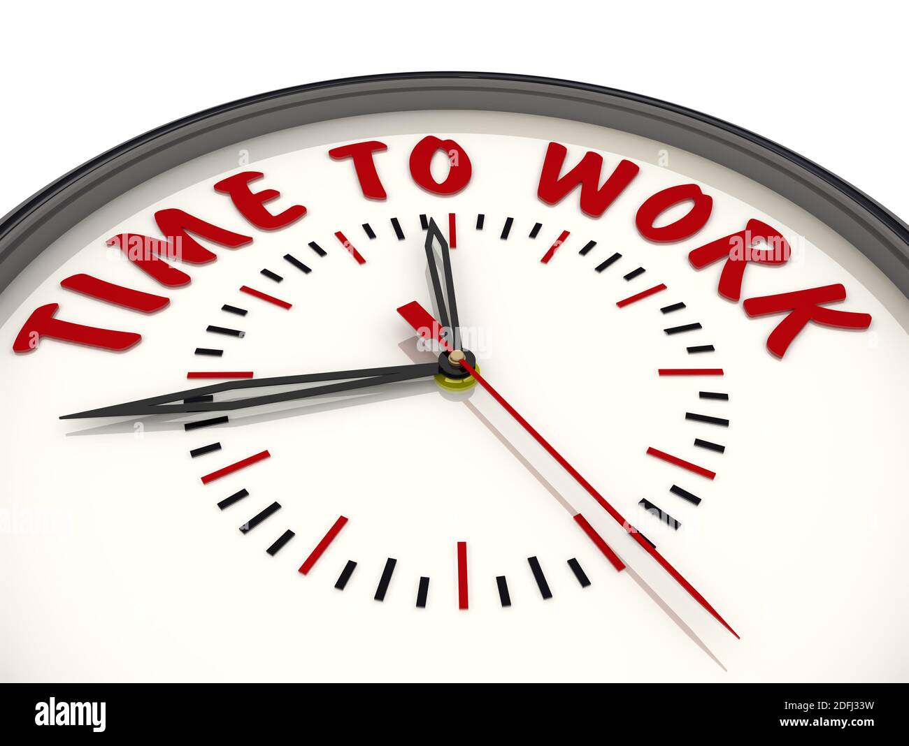 Time to work. Clock with text. Analog clock with red text TIME TO WORK. Isolated. 3D
