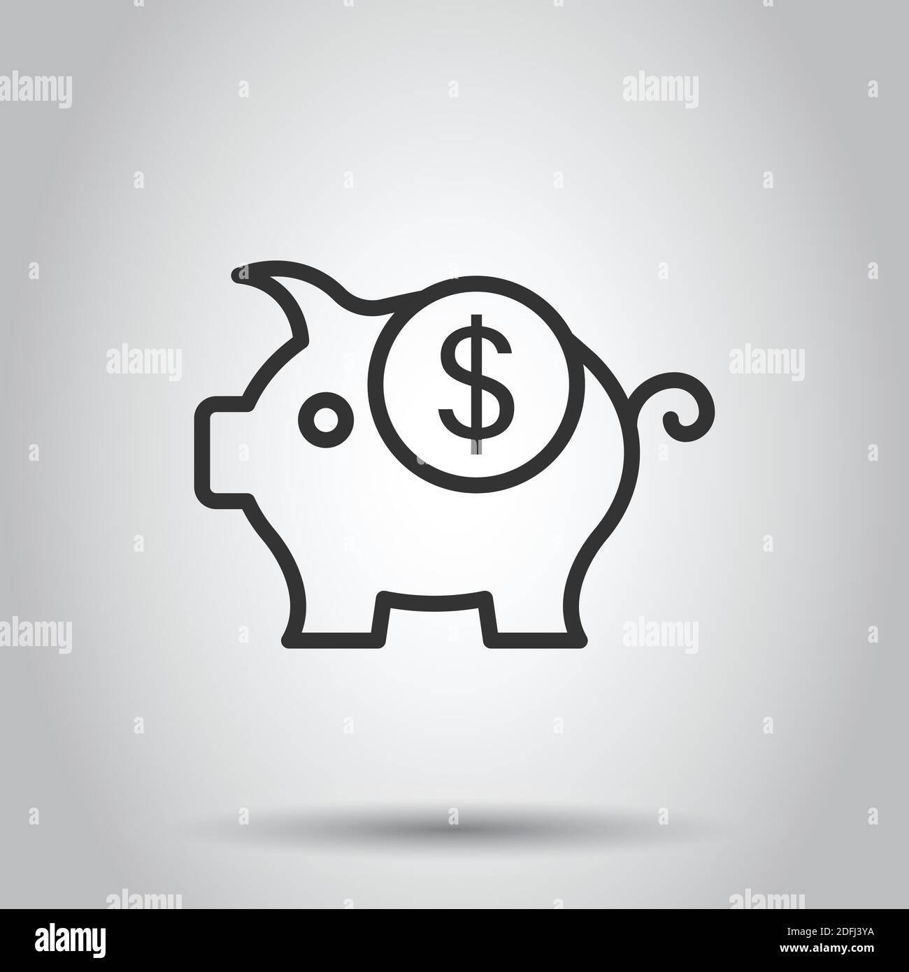 Money box icon in flat style. Pig container vector illustration on white isolated background. Piggy bank business concept. Stock Vector