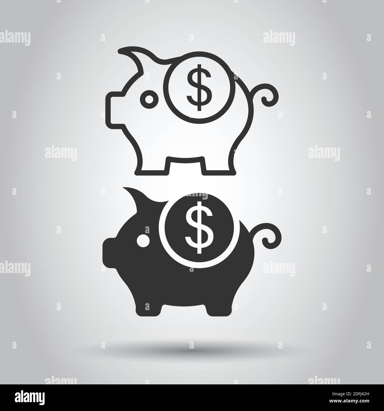 Money box icon in flat style. Pig container vector illustration on white isolated background. Piggy bank business concept. Stock Vector