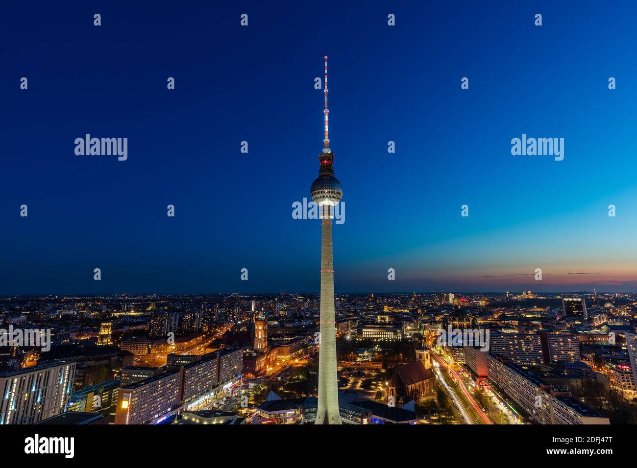 Berlin TV Tower seen at sunset Stock Photo