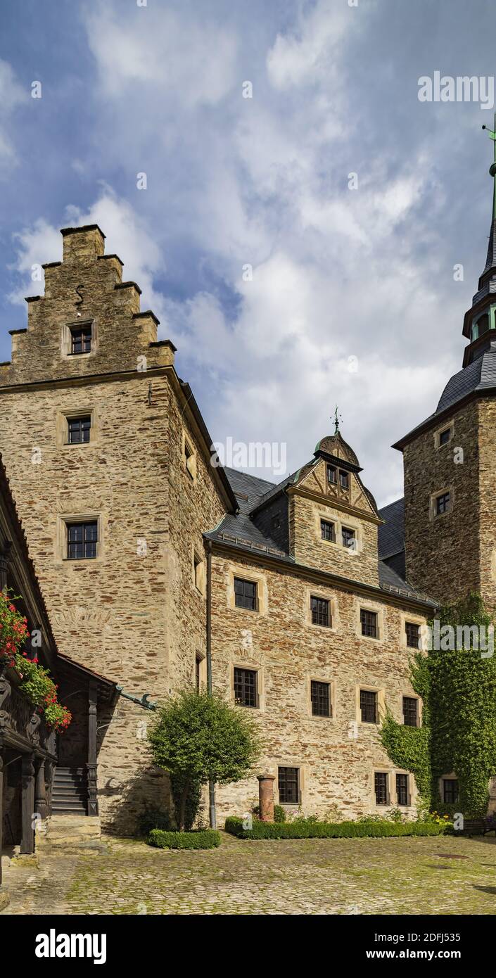 Castle Courtyard With Gallery And The Thüna Building Of Lauenstein Castle Stock Photo