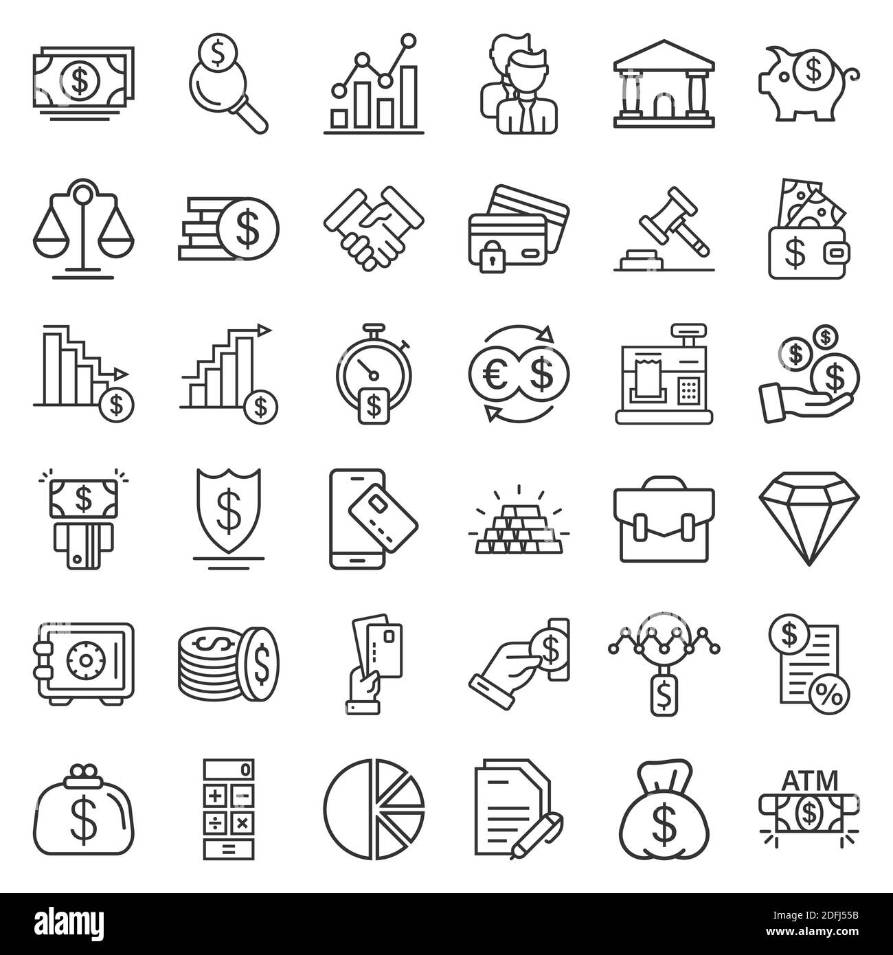 Business thin line icon set in flat style. Finance investment vector ...