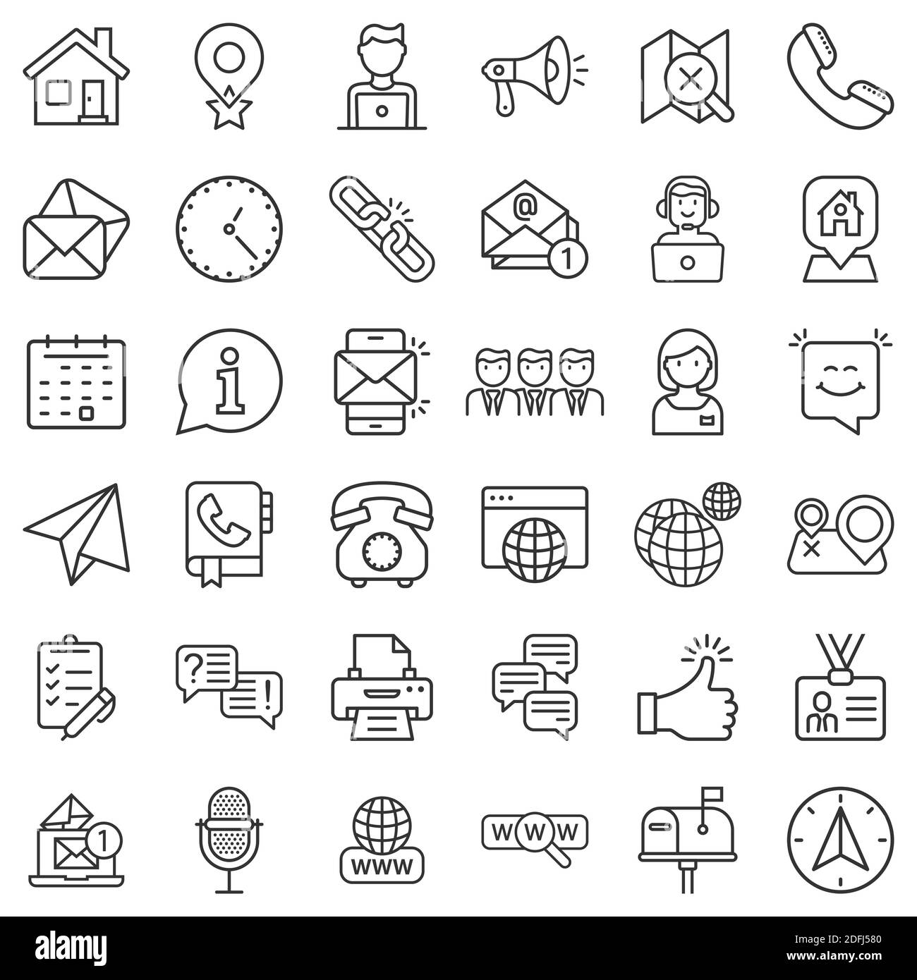 Contact us thin line icon set in flat style. Mobile communication ...
