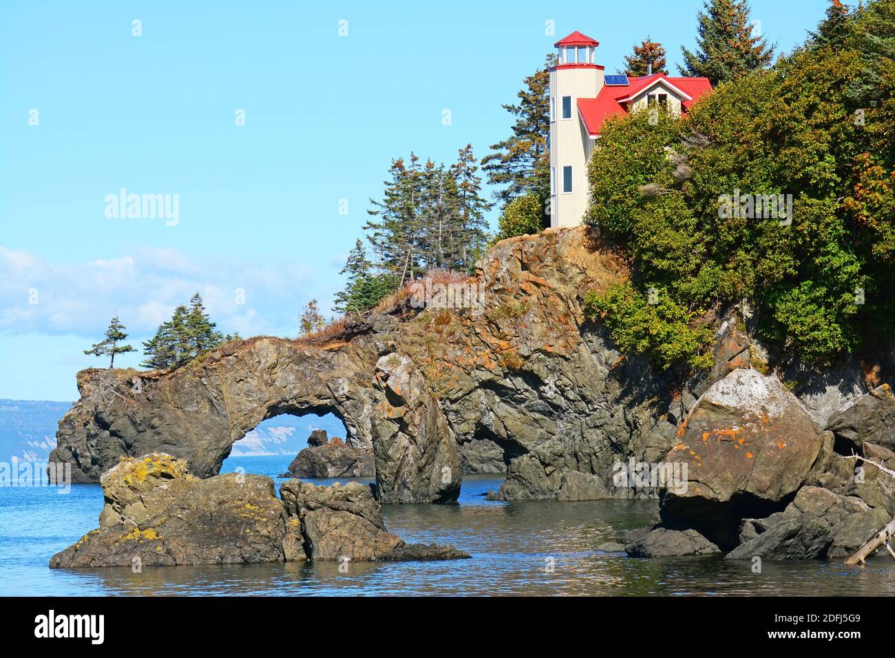 West Ismailof Island Lighthouse (Halibut Cove) USA, Alaska Stock Photo