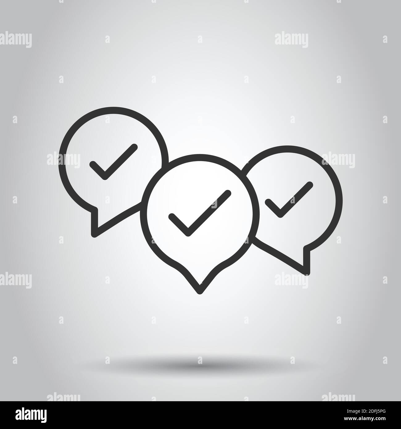 Speak chat sign icon in flat style. Speech bubble with check mark ...