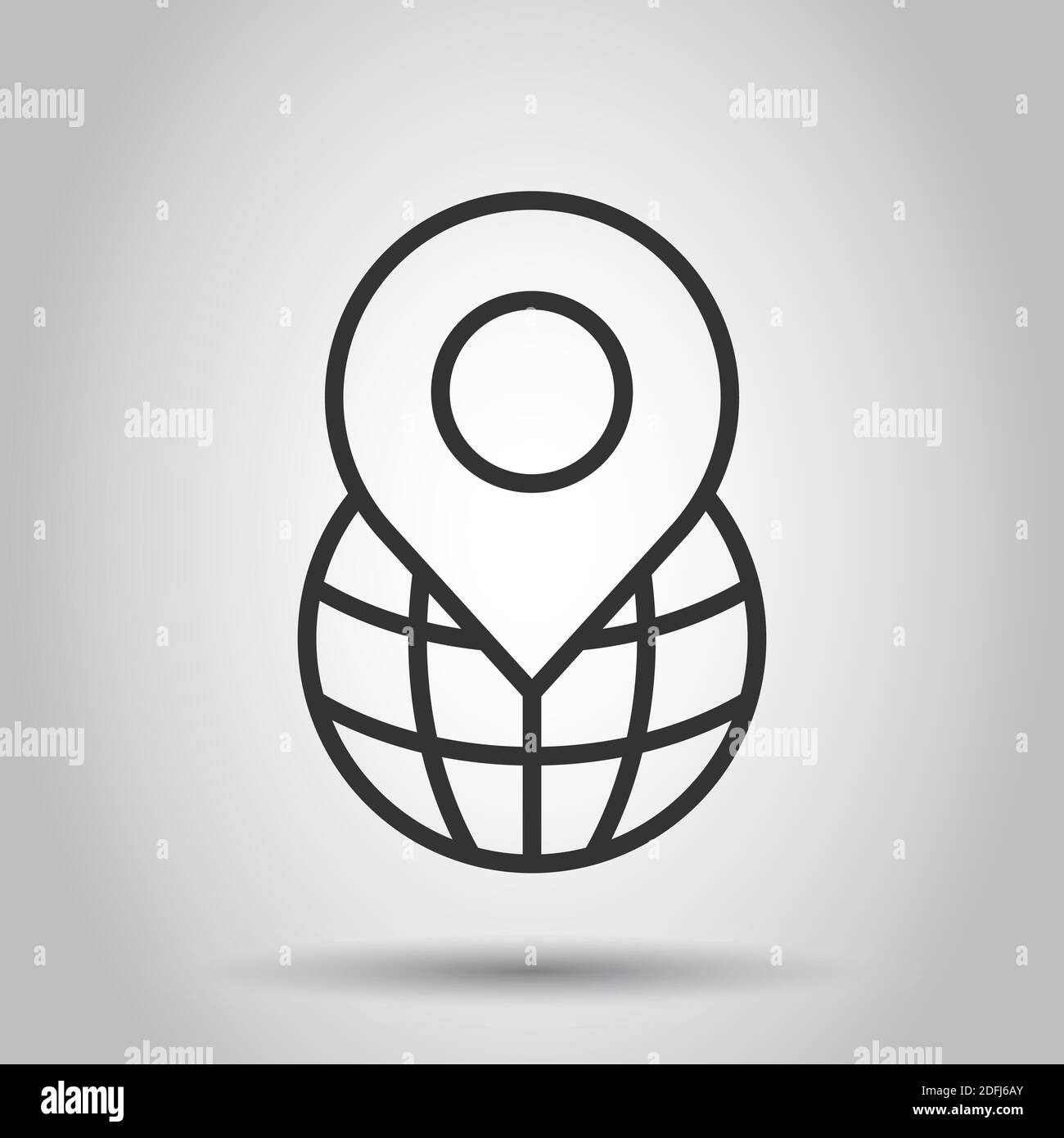 Global navigation icon in flat style. Globe pin gps vector illustration on white isolated background. Planet direction business concept. Stock Vector