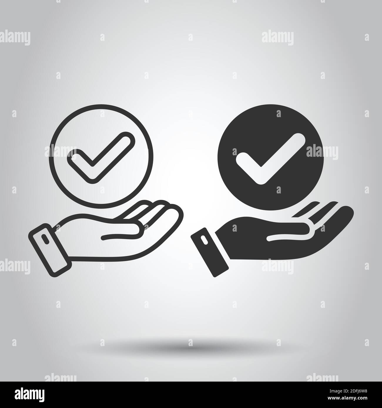 People hand with check mark icon in flat style. Accept vector ...