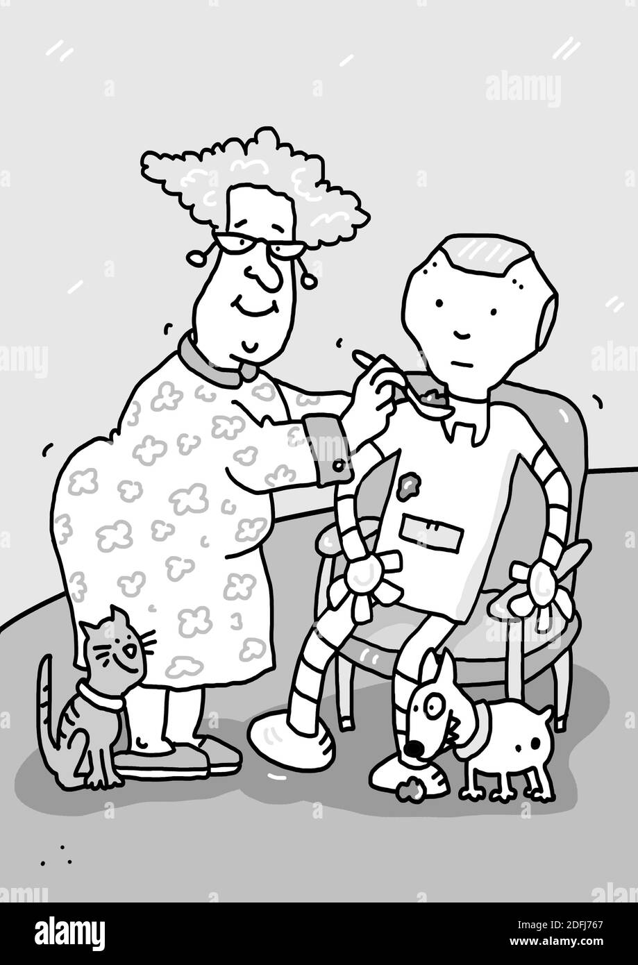 Eine alte Dame und Ihr pflege Roboter Stock Photo