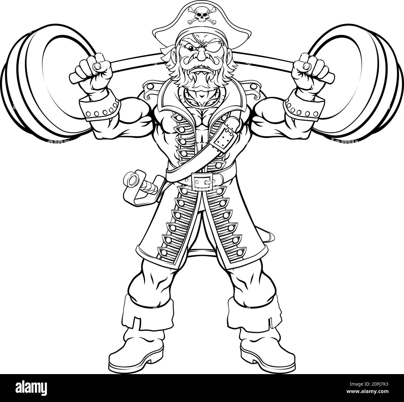 Pirate Weight Lifting Barbell Cartoon Mascot Stock Vector
