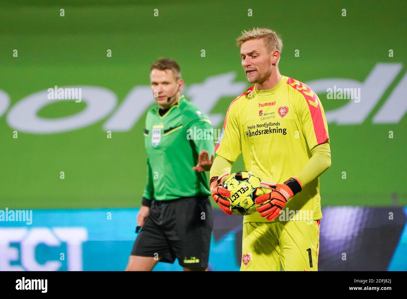 Odense, Denmark. 04th Dec, 2020. Goalkeeper Jacob Rinne (1) of AAB seen ...
