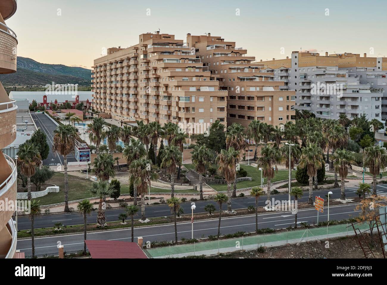 apartments on the beach of Oropesa del Mar resort town, Castellon de la plana, Valencian Community, Spain, Europe Stock Photo