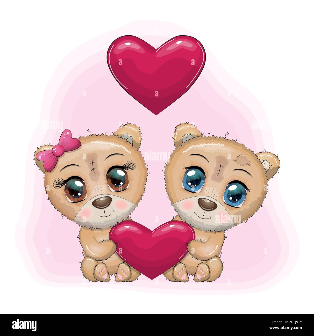 Couple of cute cartoon teddy bear with big eyes holding a heart, concept of  love and relationships Stock Vector Image & Art - Alamy