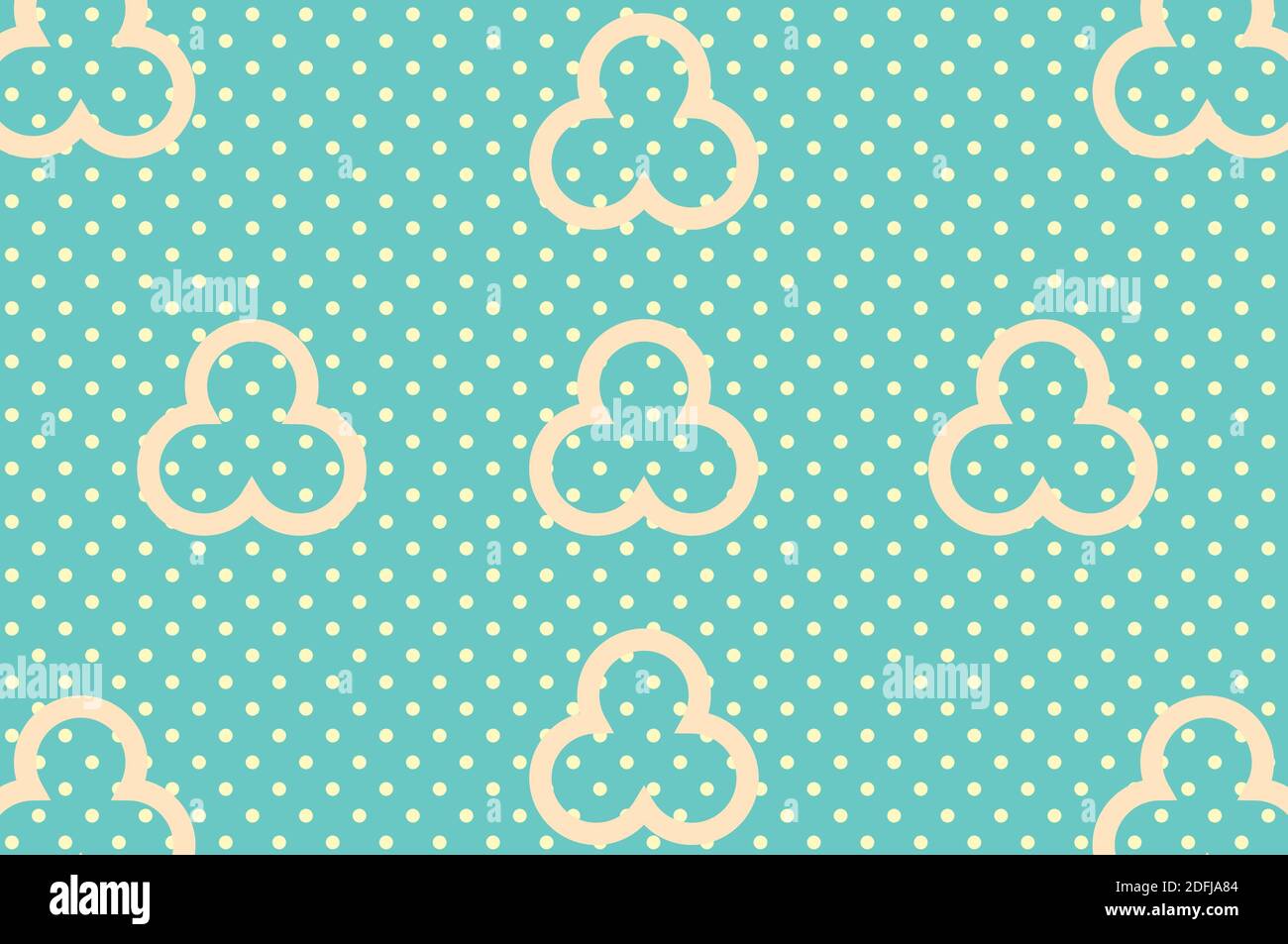 Flower shape on aqua green pattern with dots. Beige flower abstract on green aqua pastel dot background pattern design. Stock Photo