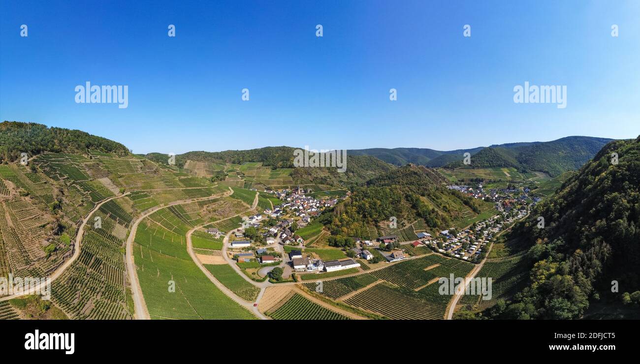 Aerial view of the Rotweinwanderweg at Mayschoß, Mosel region, Germany ...