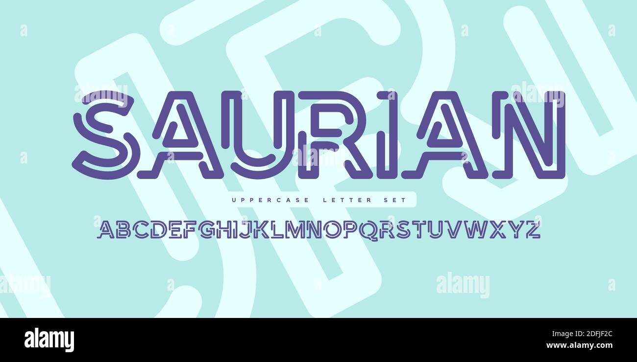 Vector rounded linear sans uppercase letter set, alphabet, typography ...