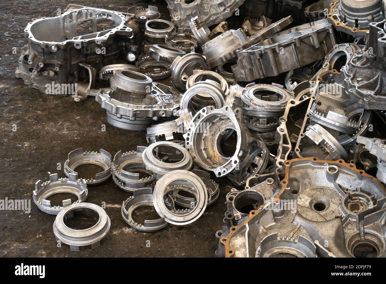 Aluminum engines, gearbox and transmission parts for recycling. Scrap