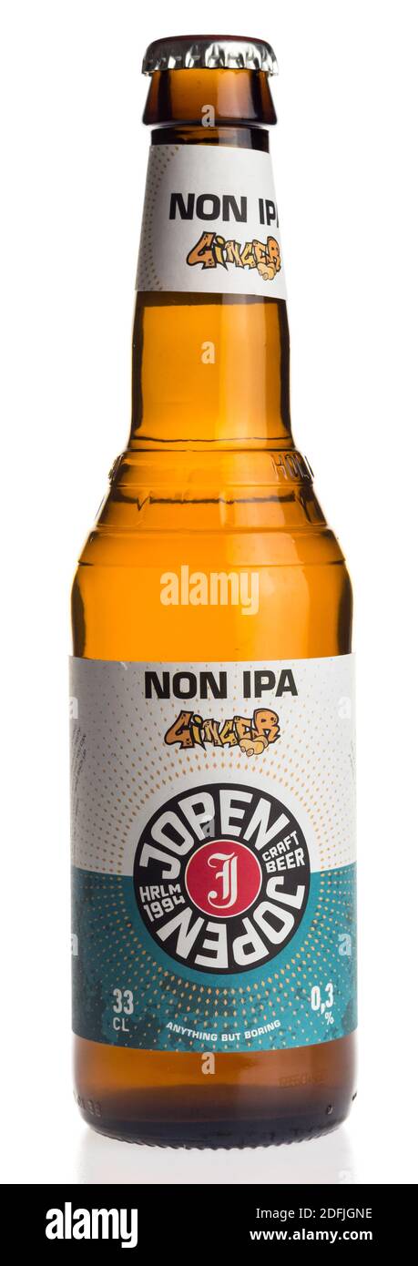 Bottle of non alcoholic Jopen Non IPA ginger beer isolated on a white background Stock Photo