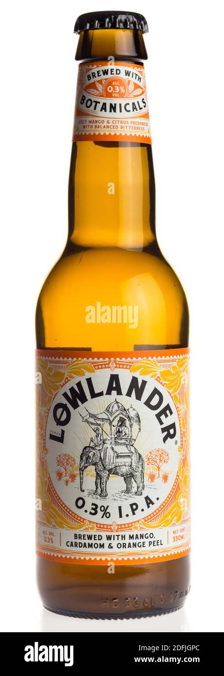 Bottle of dutch Lowlander IPA beer isolated on a white background Stock Photo