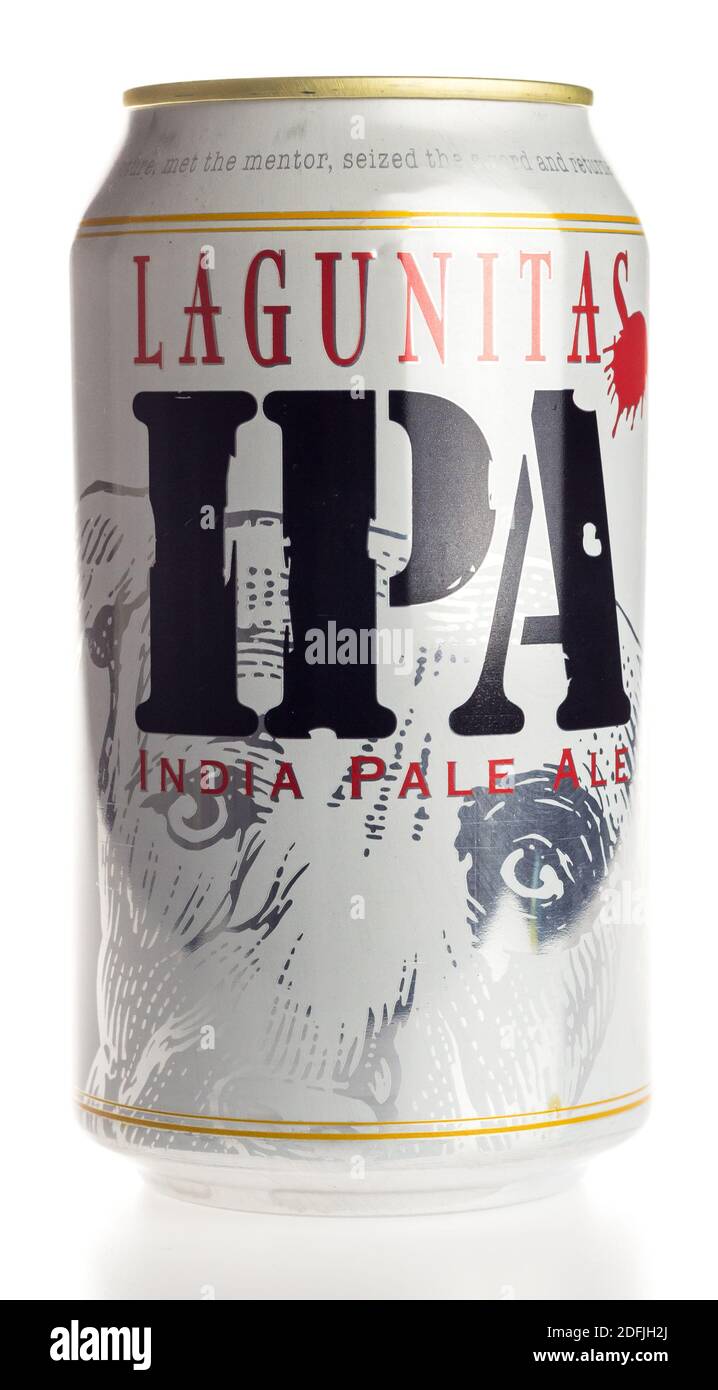 Can of Lagunitas IPA beer isolated on a white background Stock Photo