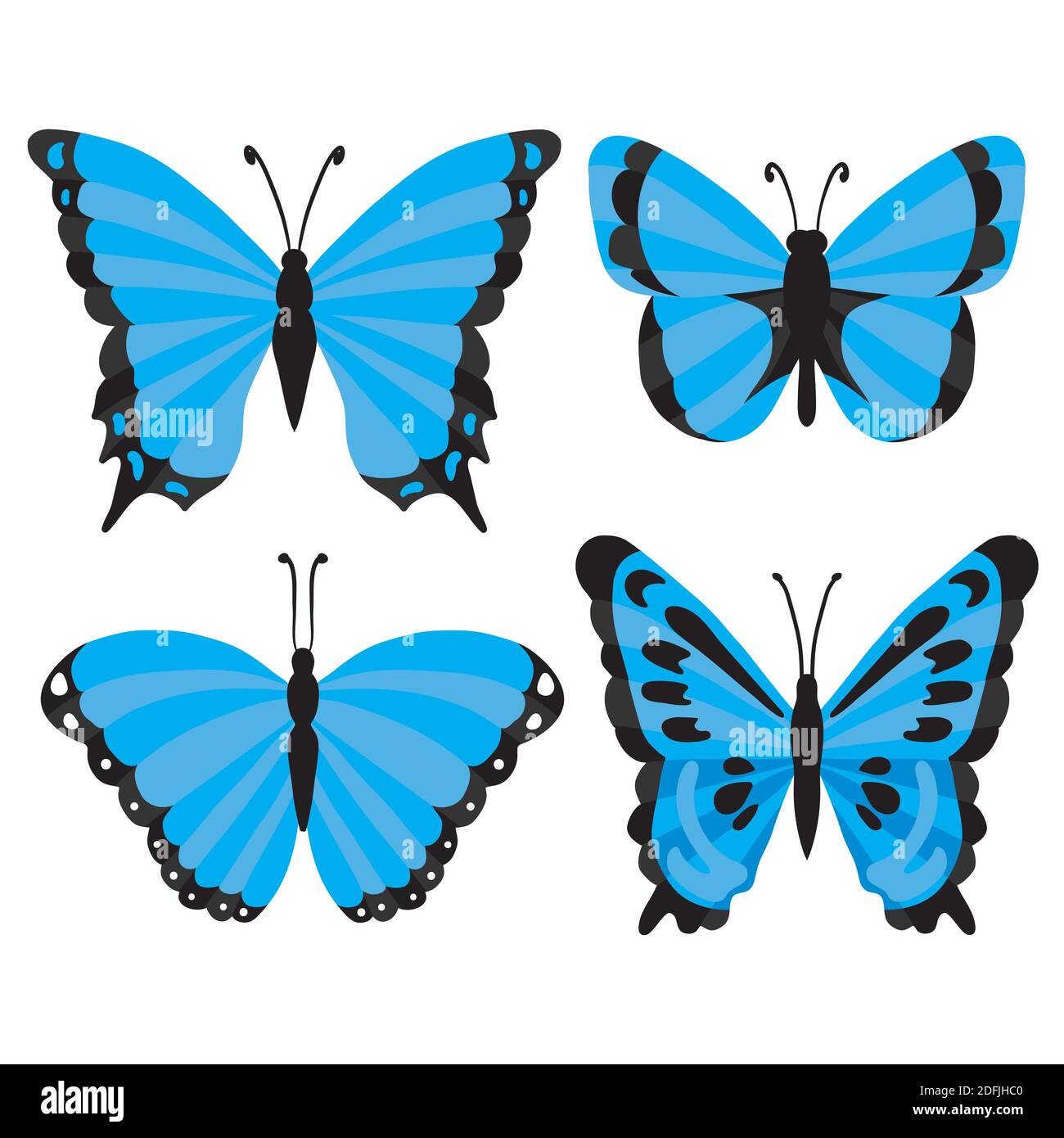 blue tropical butterflies isolated on a white background. Vector, illustration Stock Vector