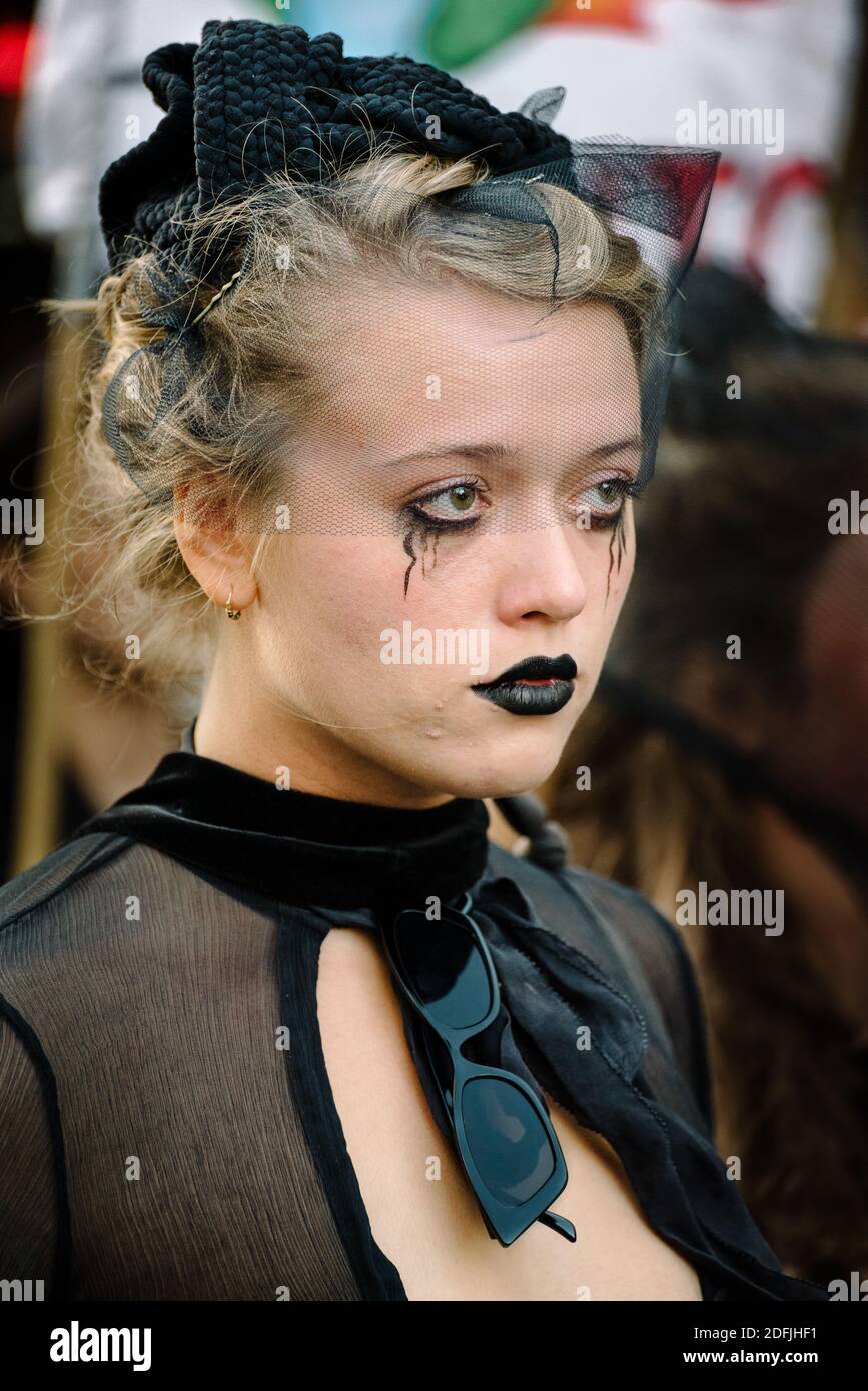 London, United Kingdom - September 17, 2019: Extinction Rebellion outside London Fashion Week to raise awareness on the climate impact of fashion Stock Photo