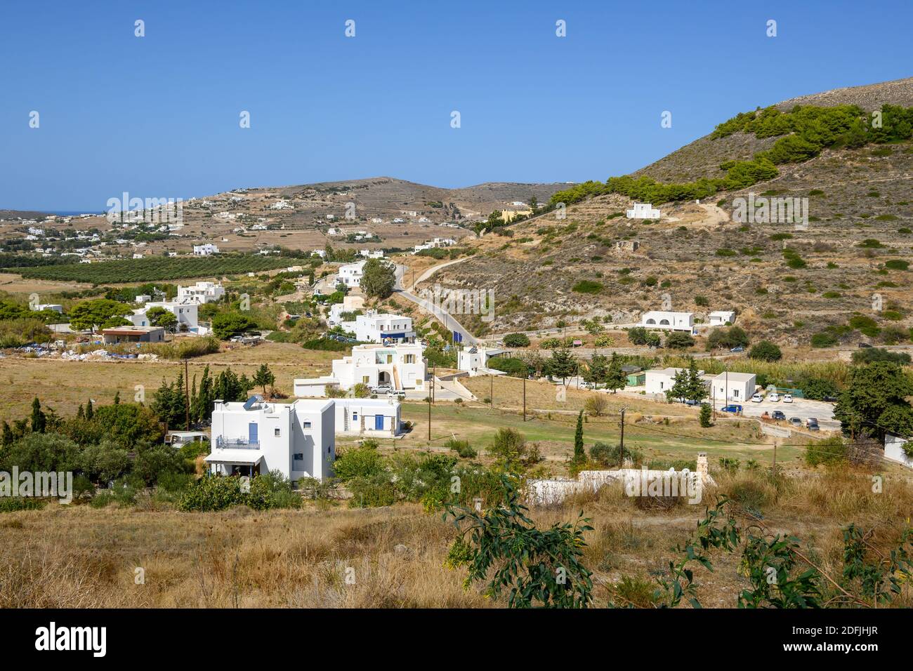 Panorama of Paros Island with traditional Greek white architecture