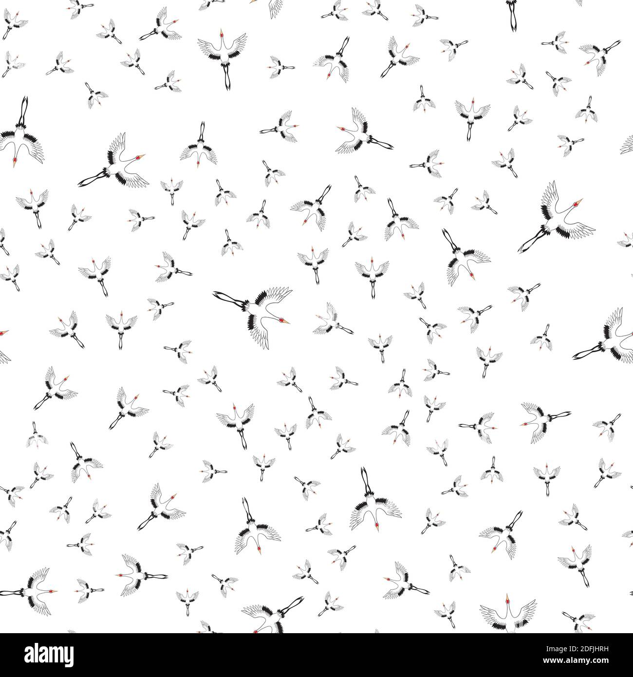 Seamless pattern with Japanese white cranes. Stock Vector