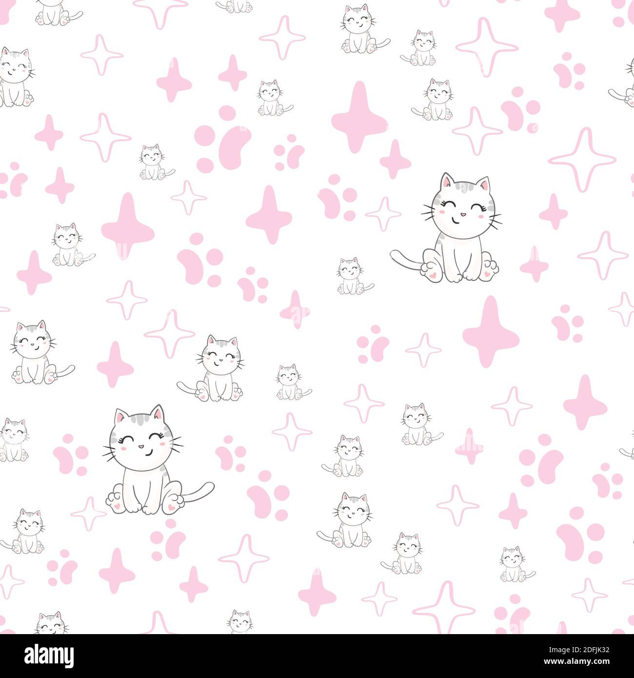 Seamless vector pattern with cats. Smiling cute cats background. Stock Vector