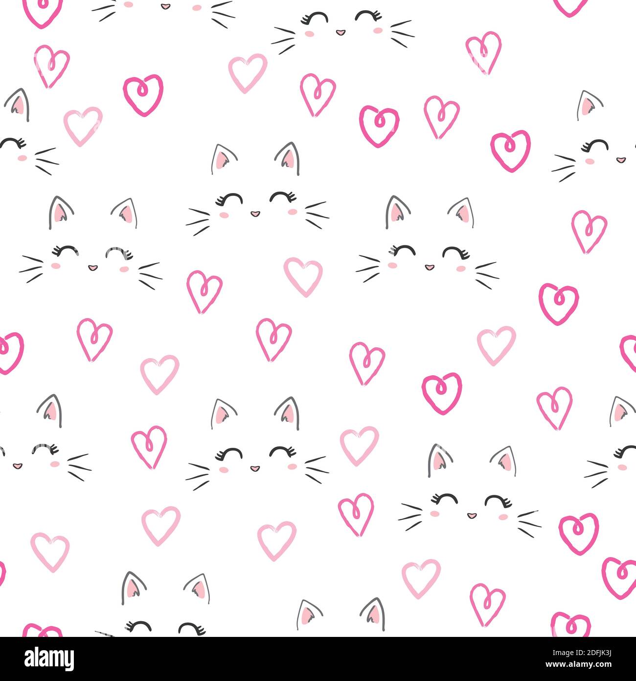 Seamless vector pattern with cats. Smiling cute cats background. Stock Vector