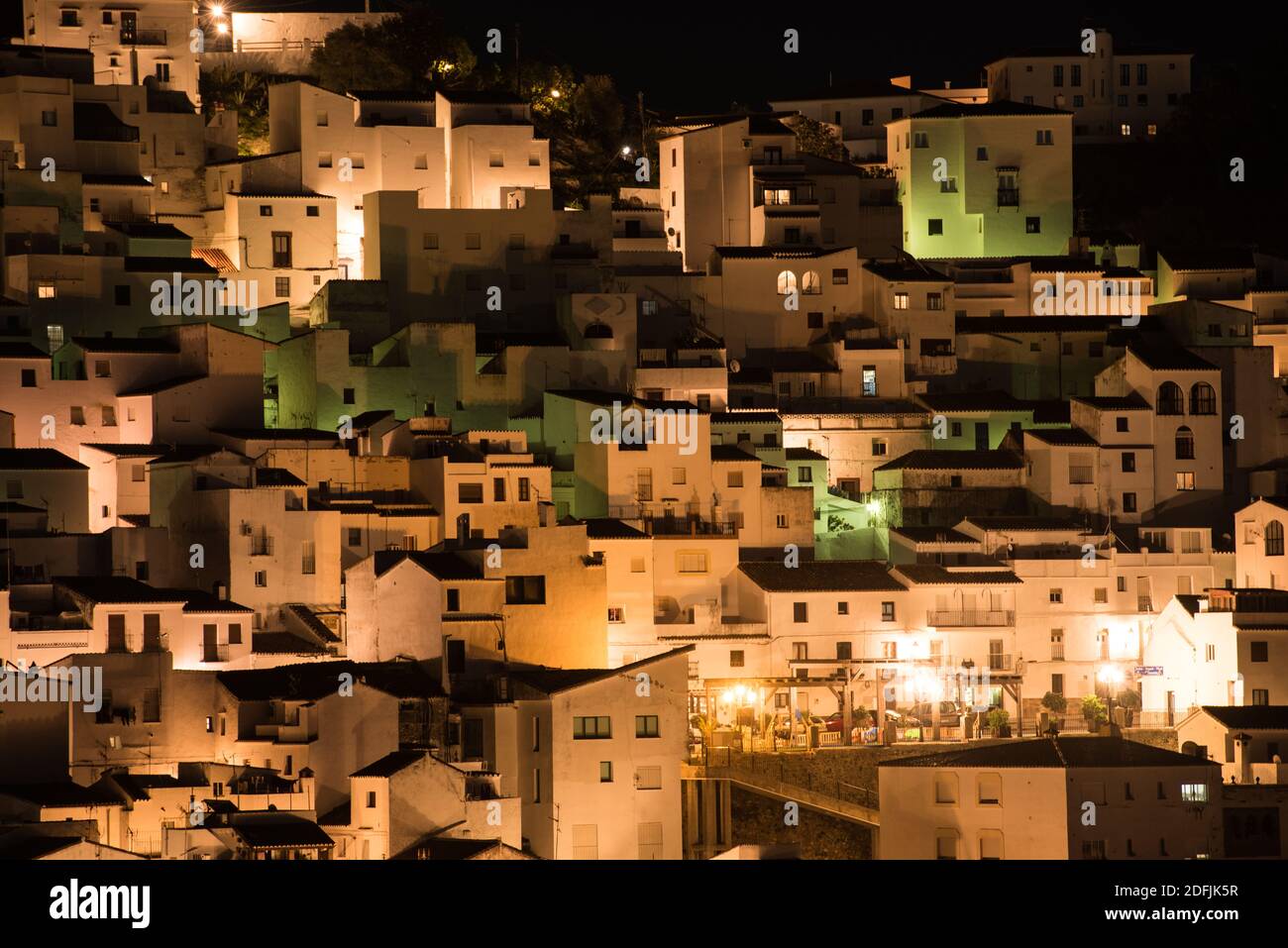Casares, Malaga, Spain: A white village in western Costa del Sol in winter at night Stock Photo