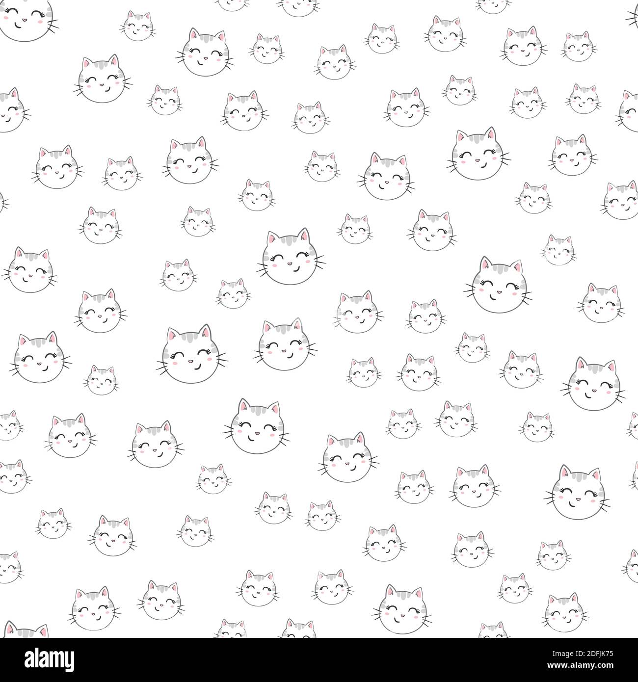 Seamless vector pattern with cats. Smiling cute cats background. Stock Vector
