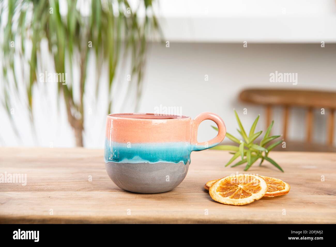 hand made ceramic coffee cup on the table Stock Photo