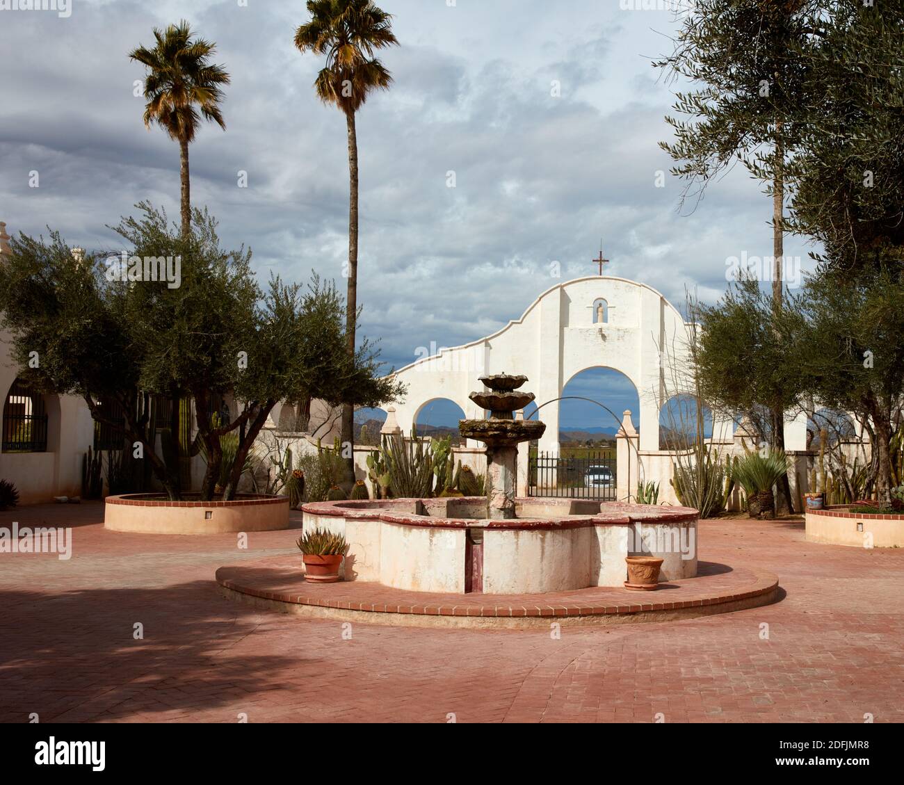 Courtyard of San Xavier Del Bac mission, Tucson, Arizona Stock Photo