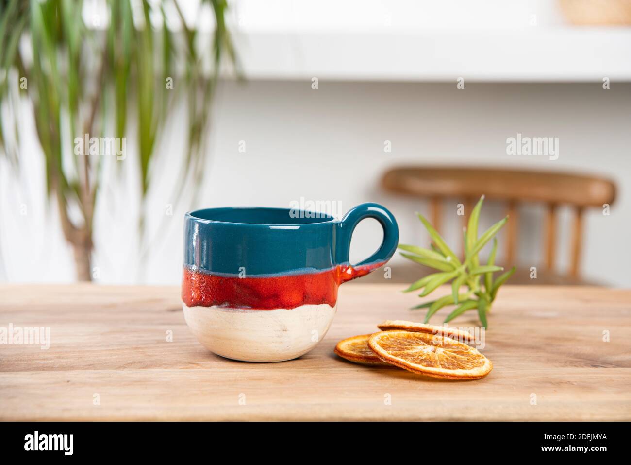hand made ceramic coffee cup on the table Stock Photo