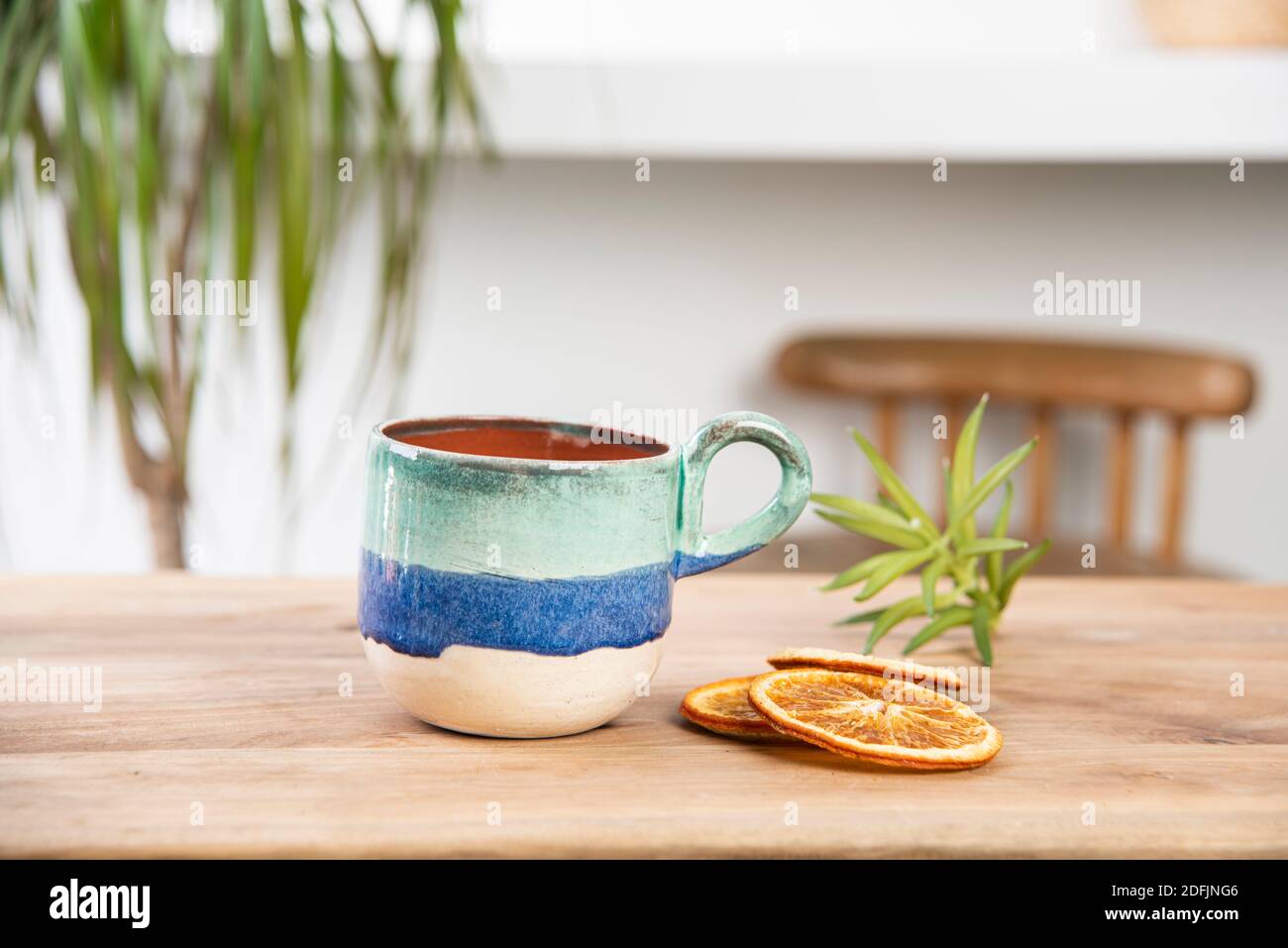 hand made ceramic coffee cup on the table Stock Photo