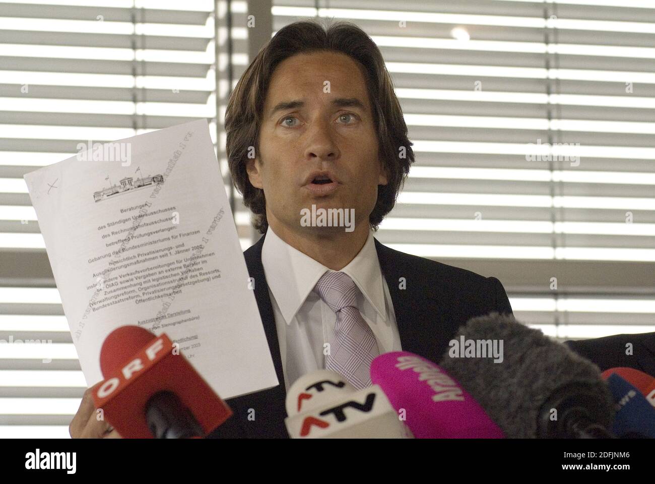 Archive picture from 3rd May, 2010. Former Finance Minister Karl Heinz Grasser was sentenced to 8 years in prison on December 4th, 2020. Picture shows Karl Heinz Grasser at a press conference when he was already accused. Stock Photo
