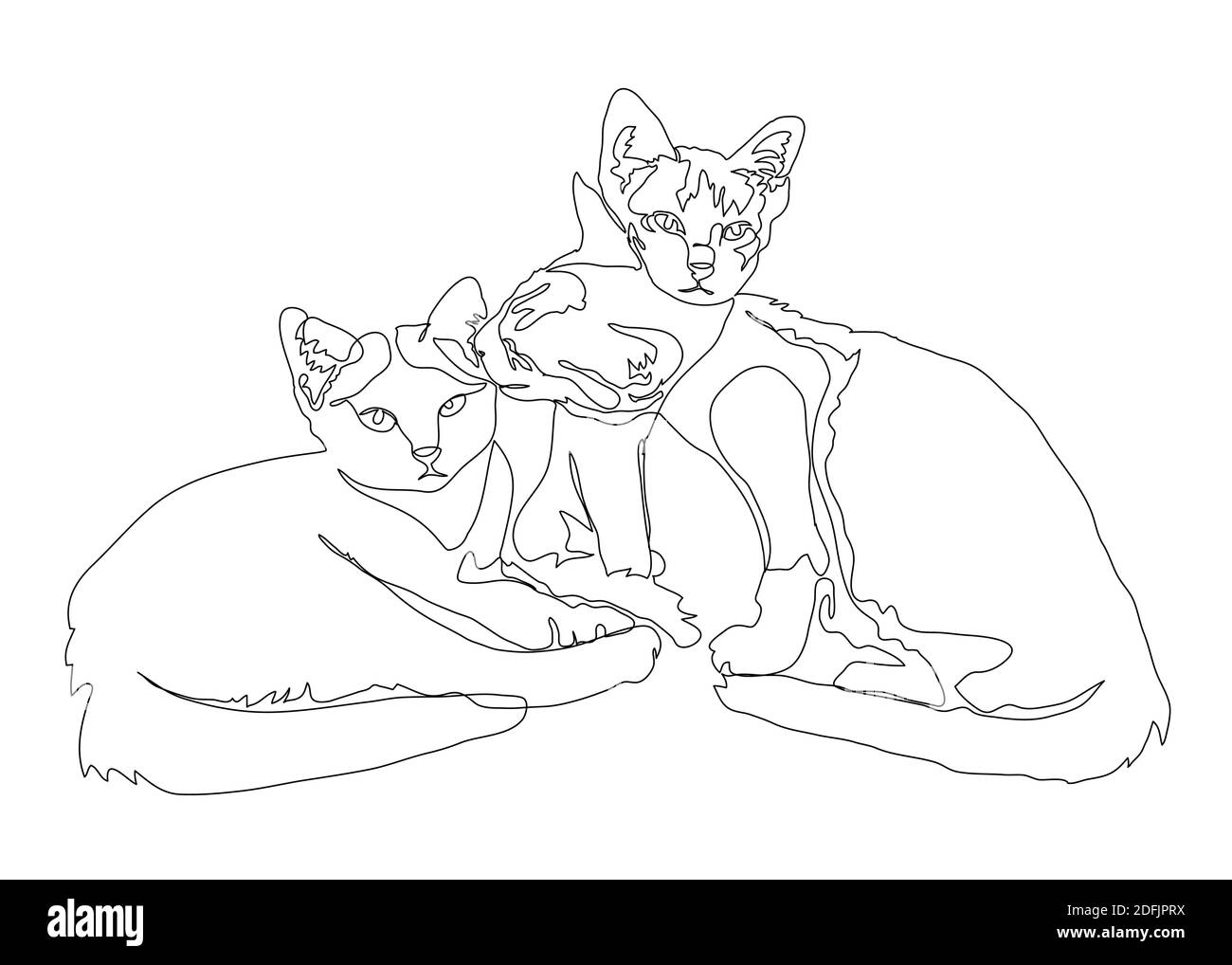 Continuous line drawing of the three kitten, love emotion, isolated on white background. vector illustration. Stock Vector
