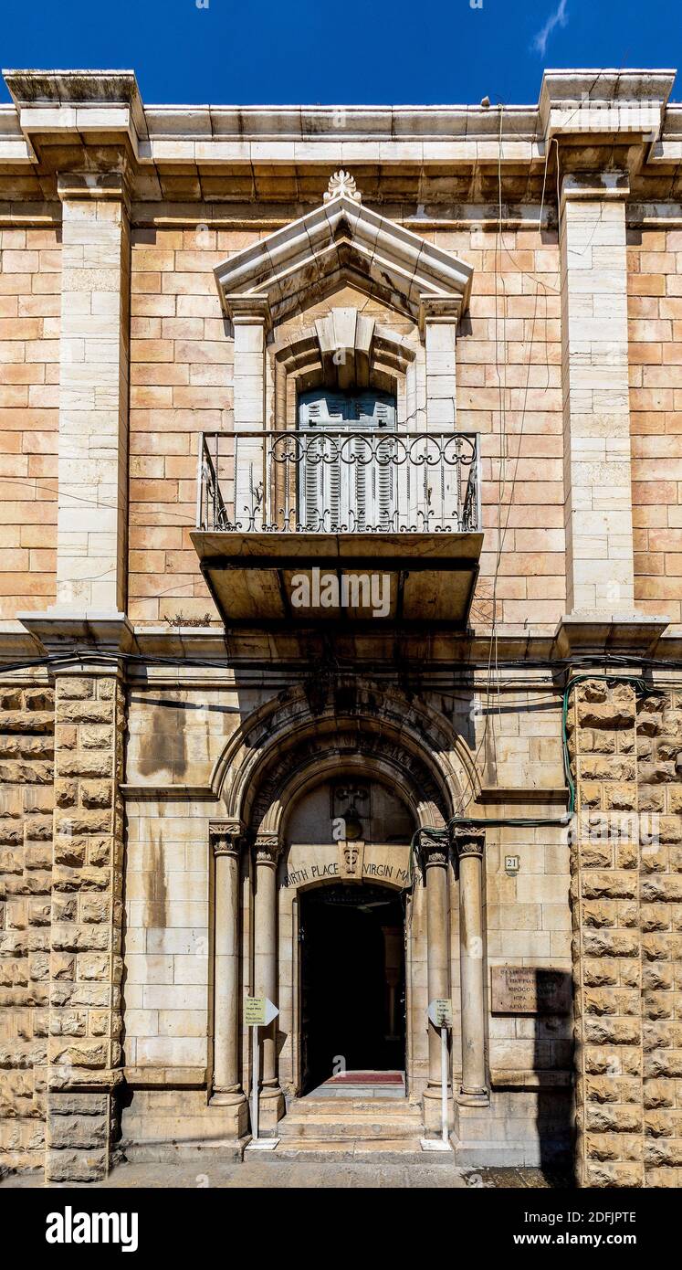 Jerusalem, Israel - October 14, 2017: Traditionally believed house being place of birth of Virgin Mary, Jesus Mother at Lions’ Gate street in old city Stock Photo