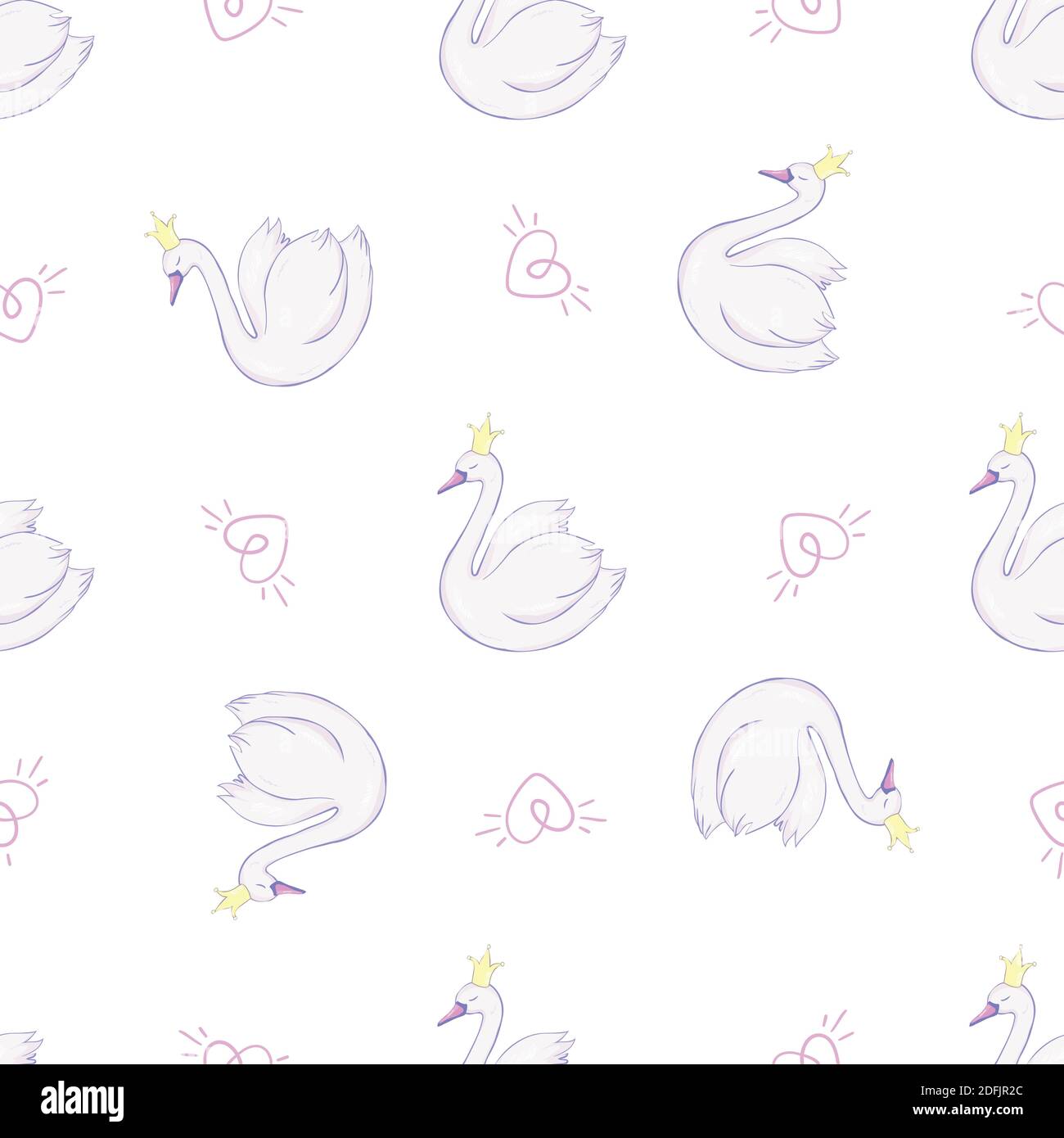 Seamless childish pattern with swan princess. Creative nursery ...