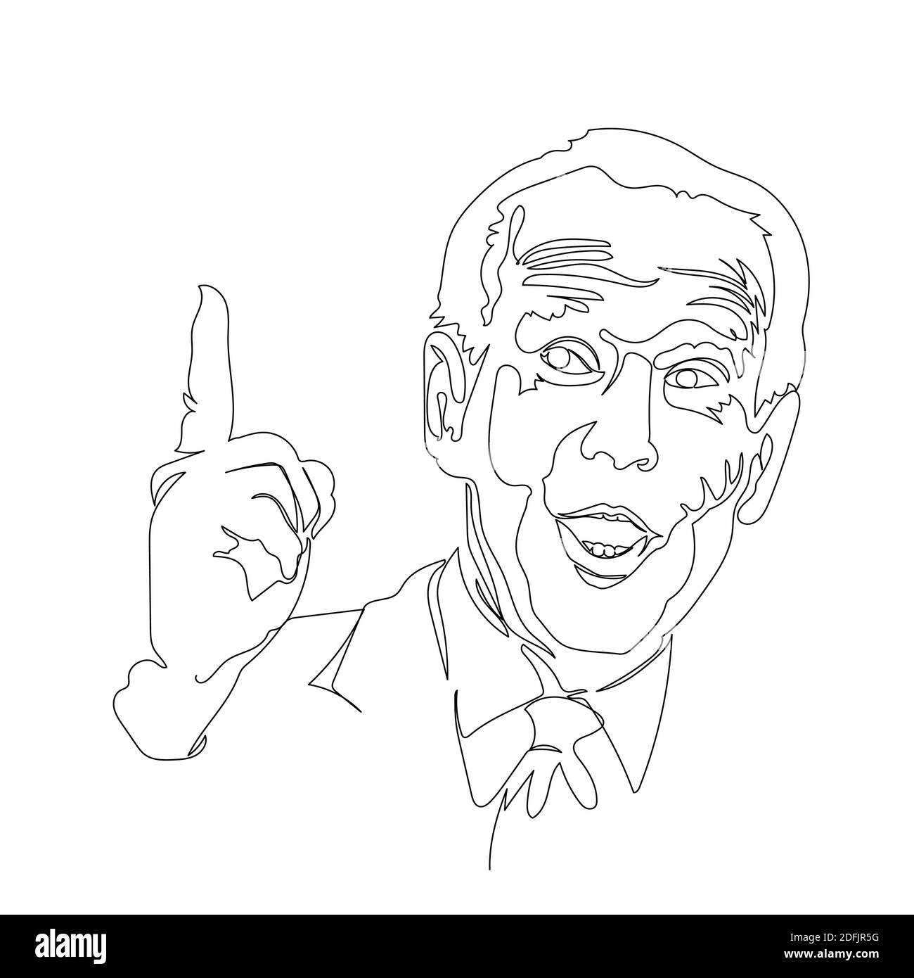 Drawing caricature of Joe Baiden, pointing finger up, continuous line minimalist drawing. vector illustration. Stock Vector