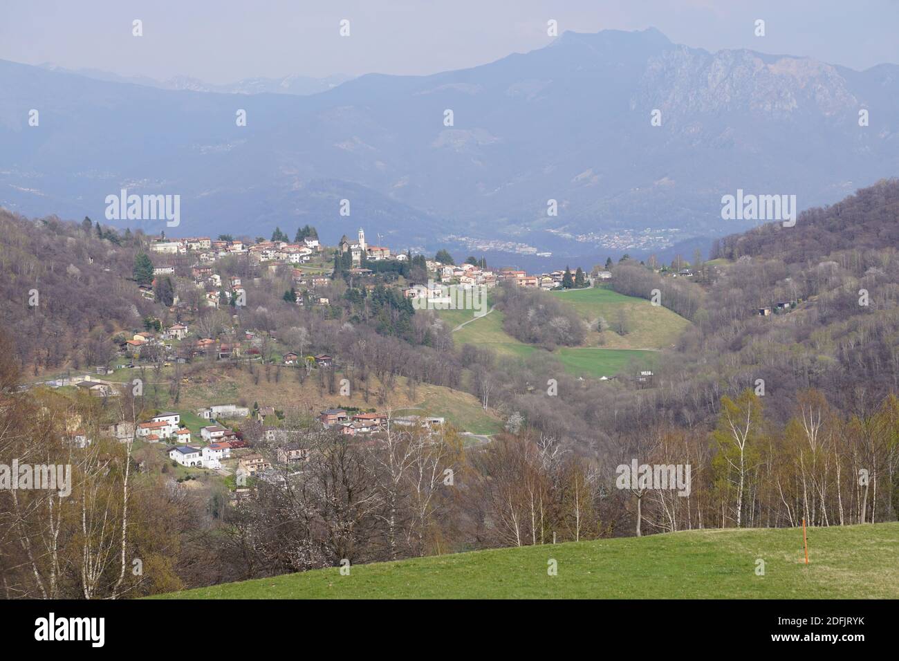 panoramic view of Breno, Ticino nestled in the mountains Stock Photo