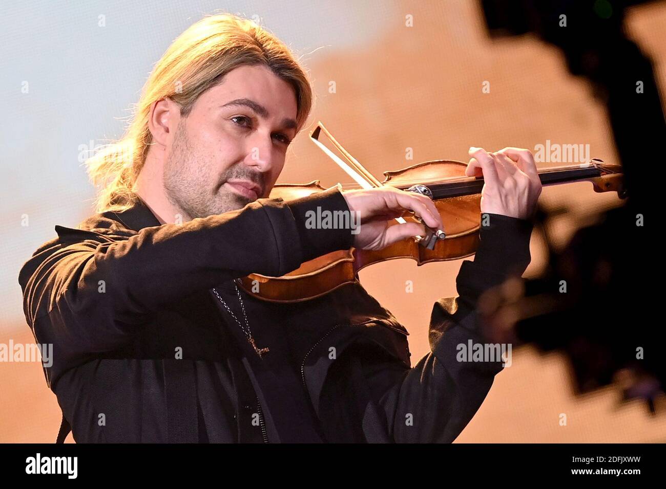 German violinist David Garrett performs at the TV gala 'A Heart for Children' ('Ein Herz fuer Kinder') in Berlin, Germany, December 5, 2020. Britta Petersen/Pool via REUTERS Stock Photo