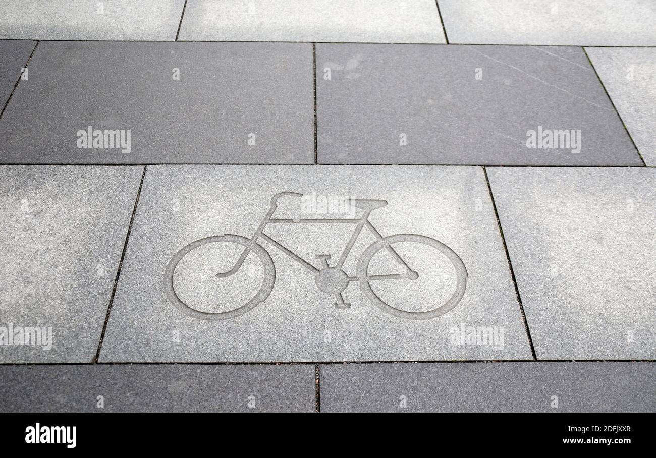 Cycling symbol on the pavement in Sweden Stock Photo