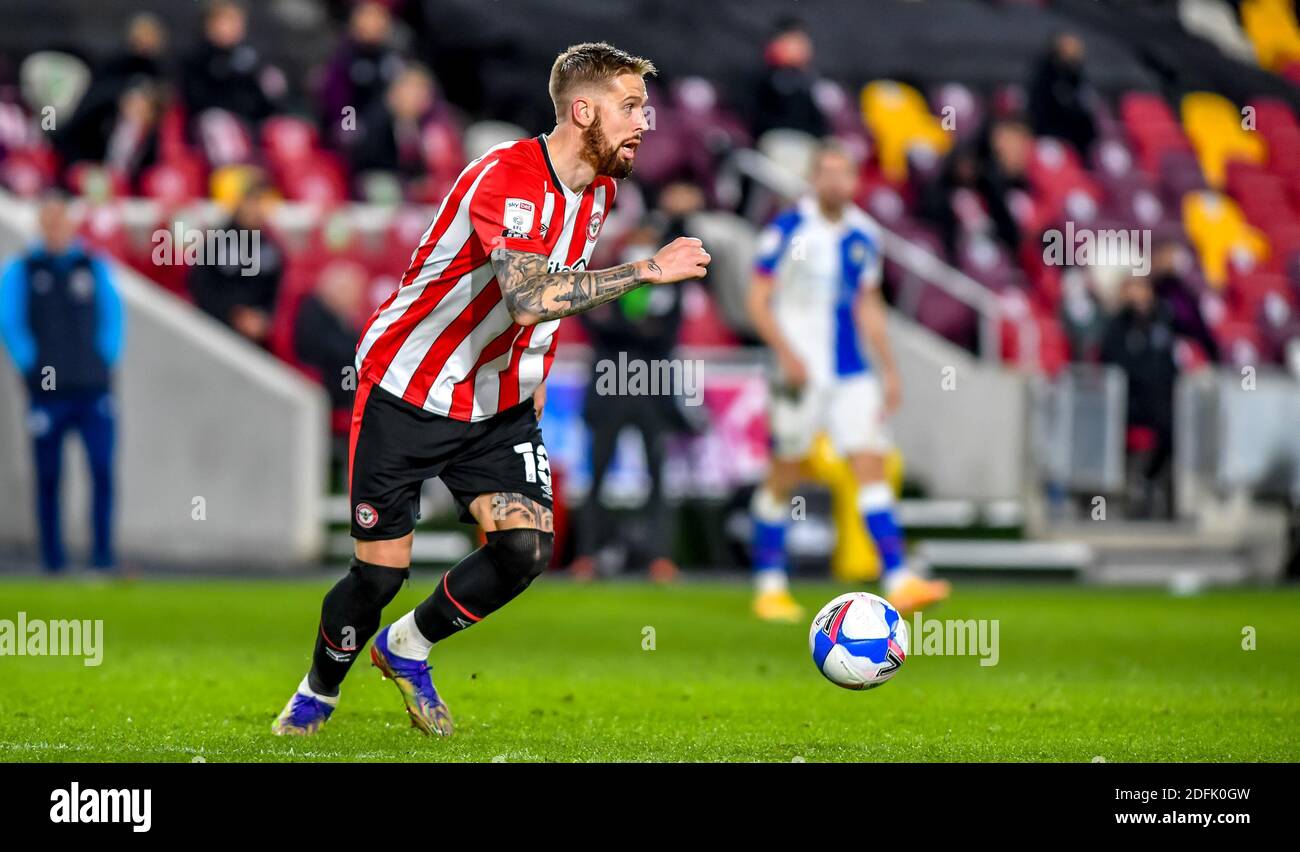 London, UK. 05th Dec, 2020. Pontus Jansson of Brentford FC with the ball during the EFL Sky Bet Championship match between Brentford and Blackburn Rovers at Brentford Community Stadium, London, England on 5 December 2020. Photo by Phil Hutchinson. Editorial use only, license required for commercial use. No use in betting, games or a single club/league/player publications. Credit: UK Sports Pics Ltd/Alamy Live News Stock Photo
