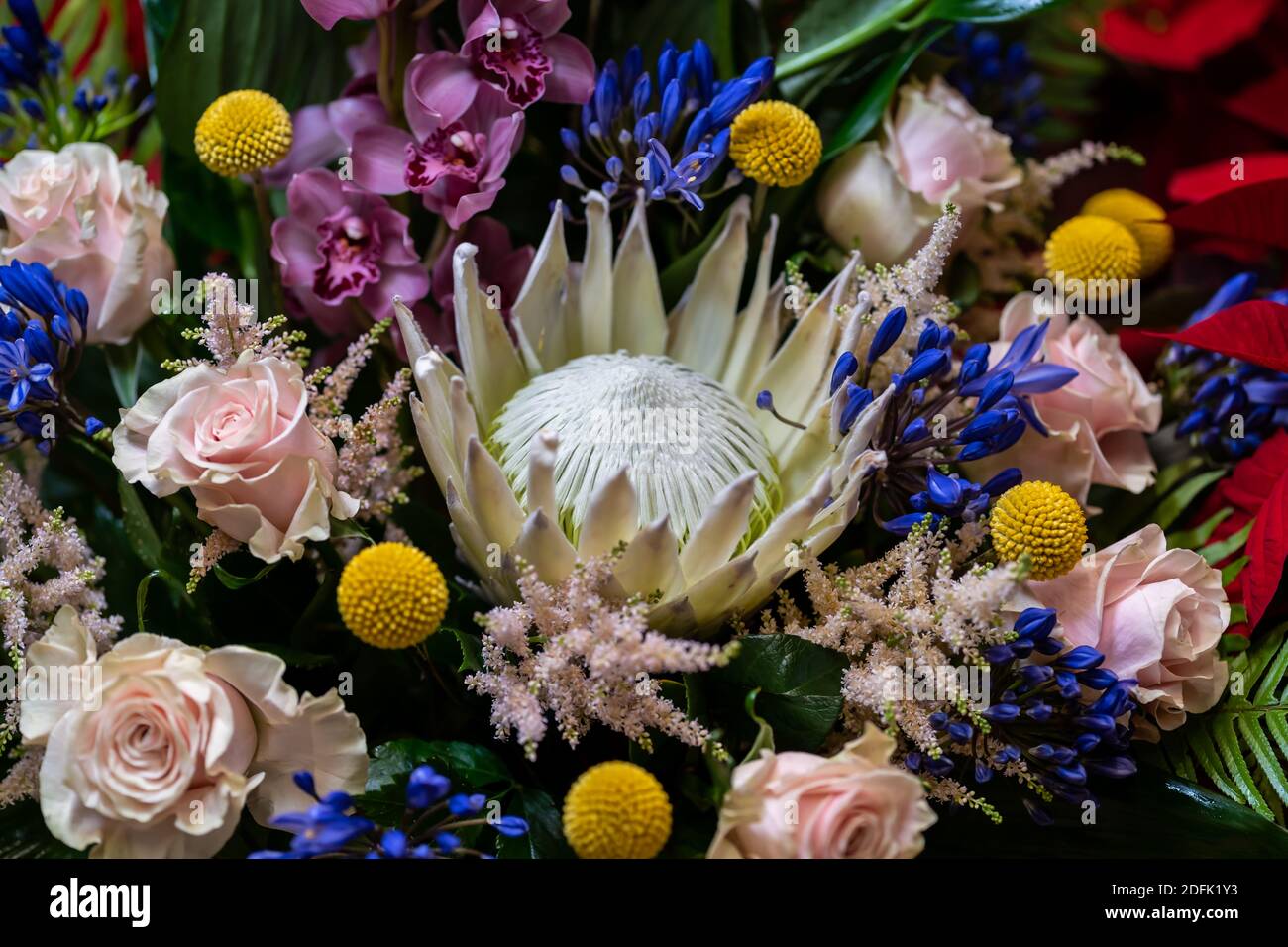 Bouquet of varied flowers from the florist's shop for a wedding or celebration Stock Photo