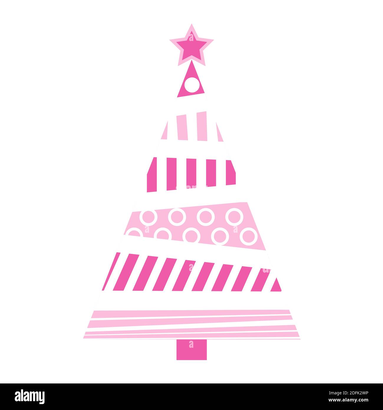 Abstract christmas tree illustration. Pink pastel fir tree for xmas made from circles and bars. Vector icon isolated on white background. Simple holid Stock Vector